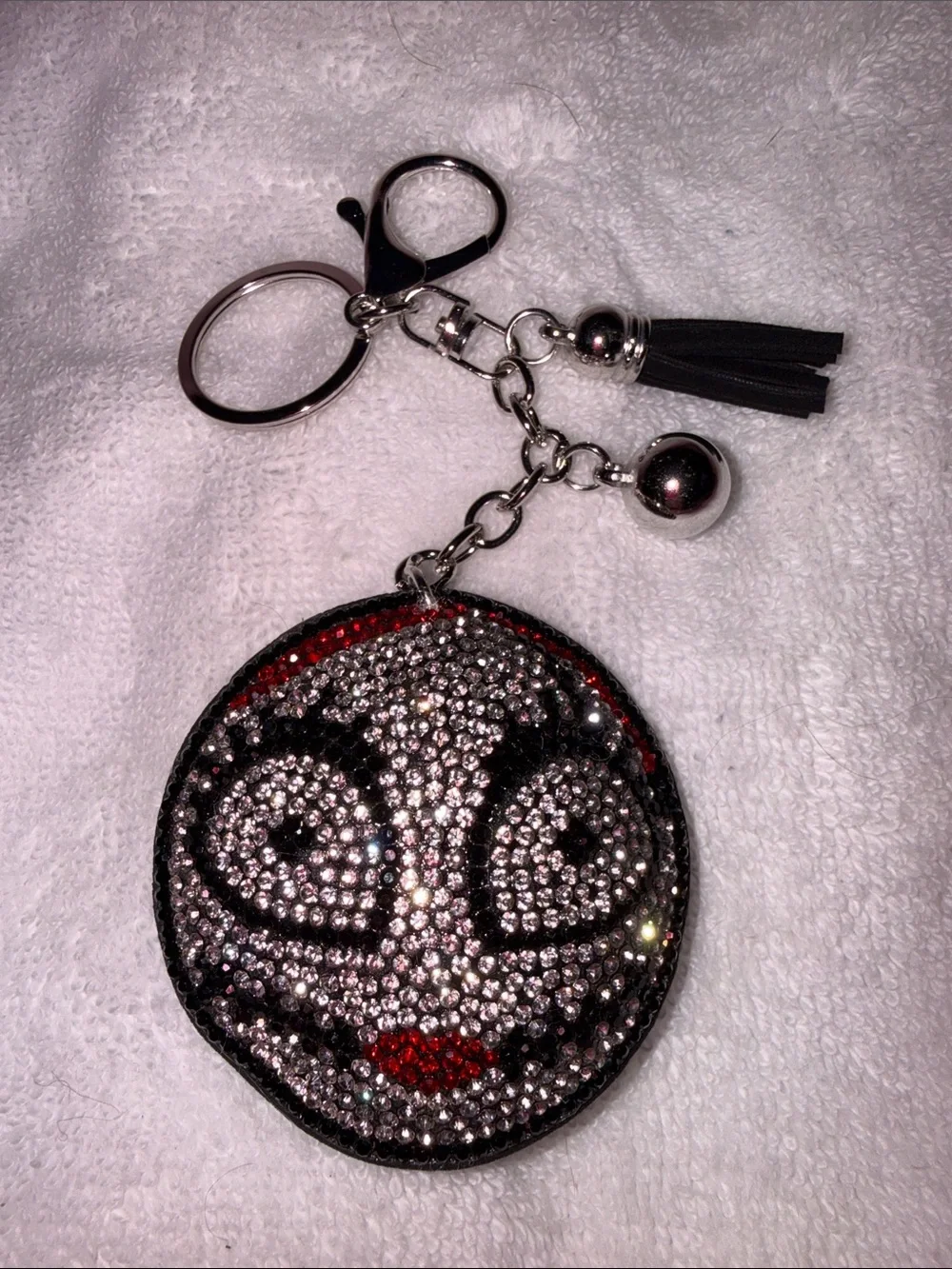 Rhinestone Sally Keychain with Tassel - Black and Red